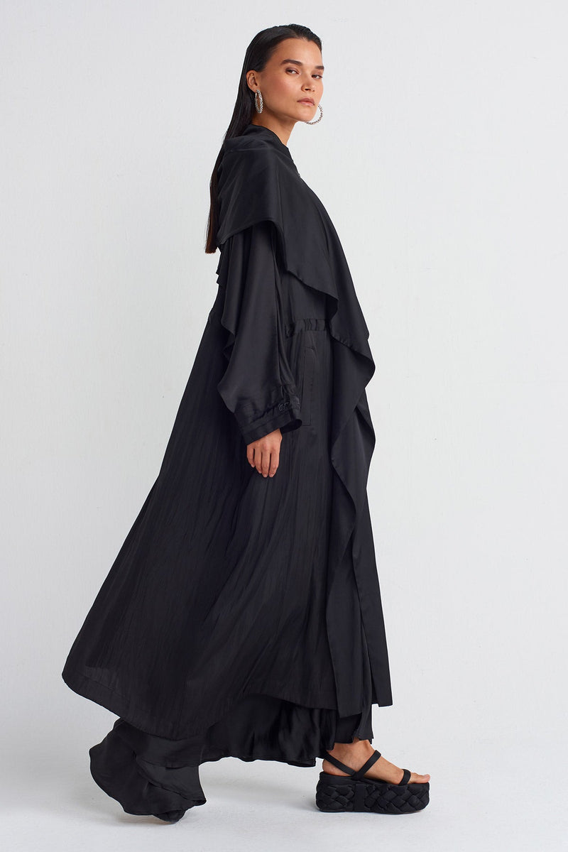 Nu Satin Trench Coat Black