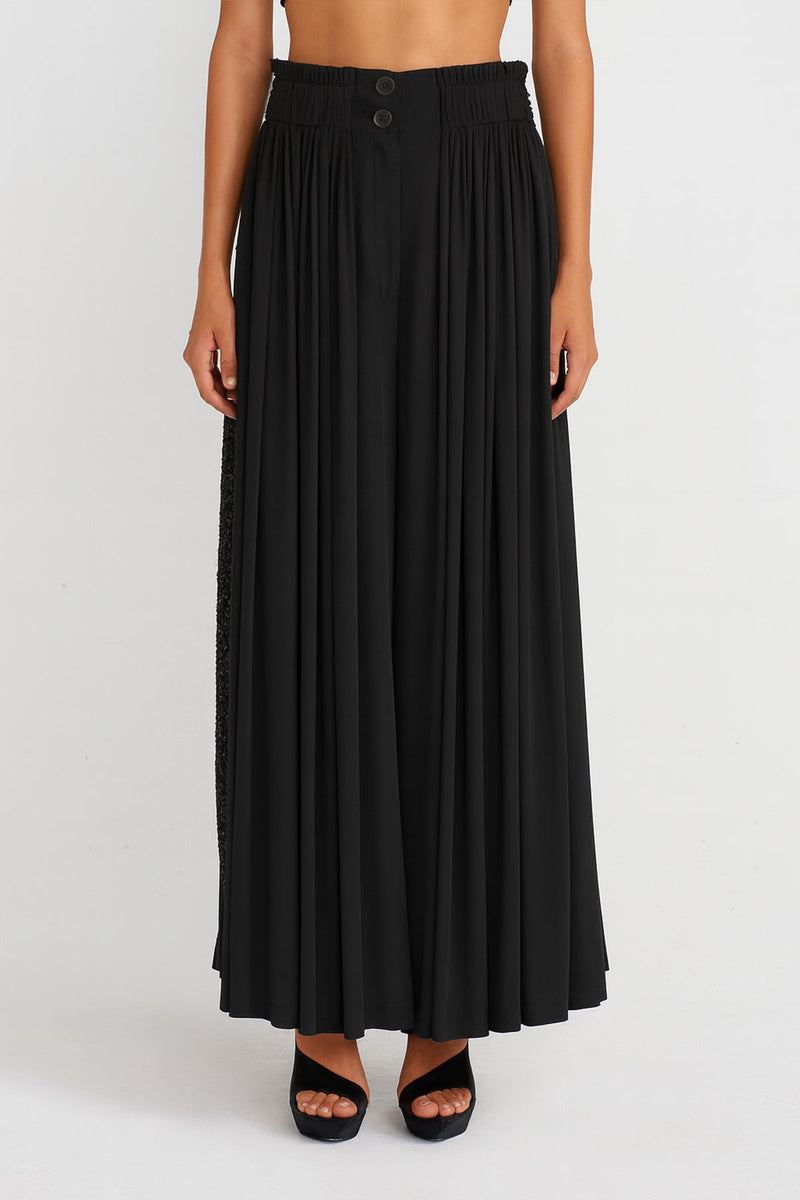 Nu Wide-Leg Pants With Sequin Embroidery On Sides Black