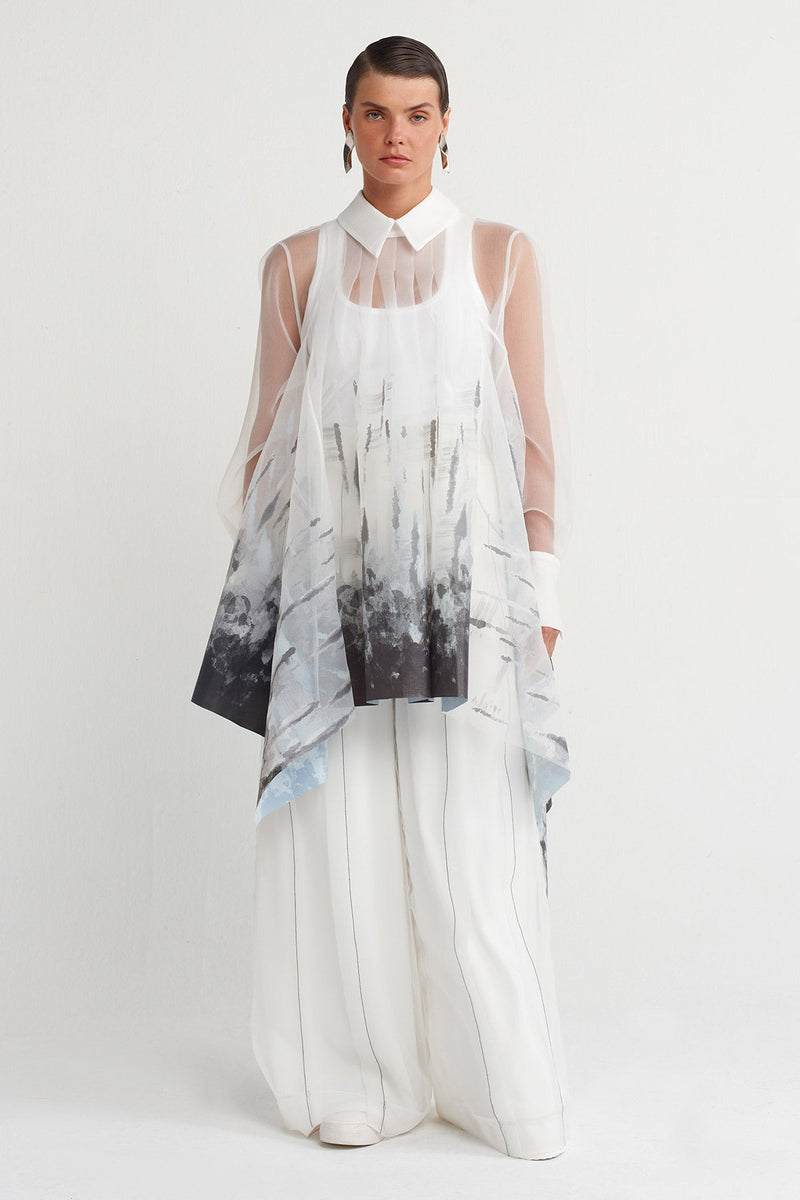 Nu Printed Organza Shirt Off White