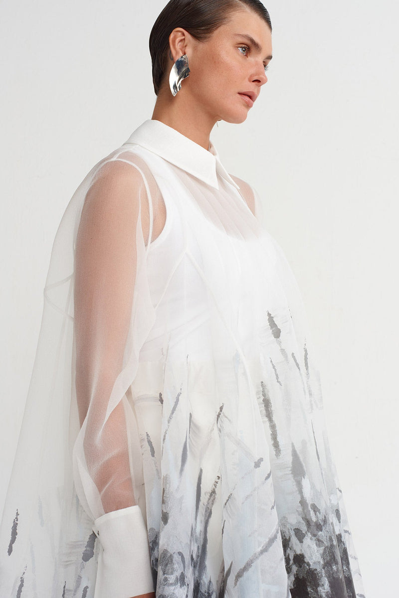 Nu Printed Organza Shirt Off White
