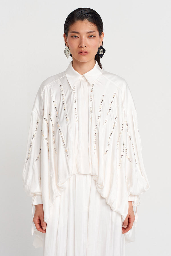 Nu Embroidered Satin Shirt Off White