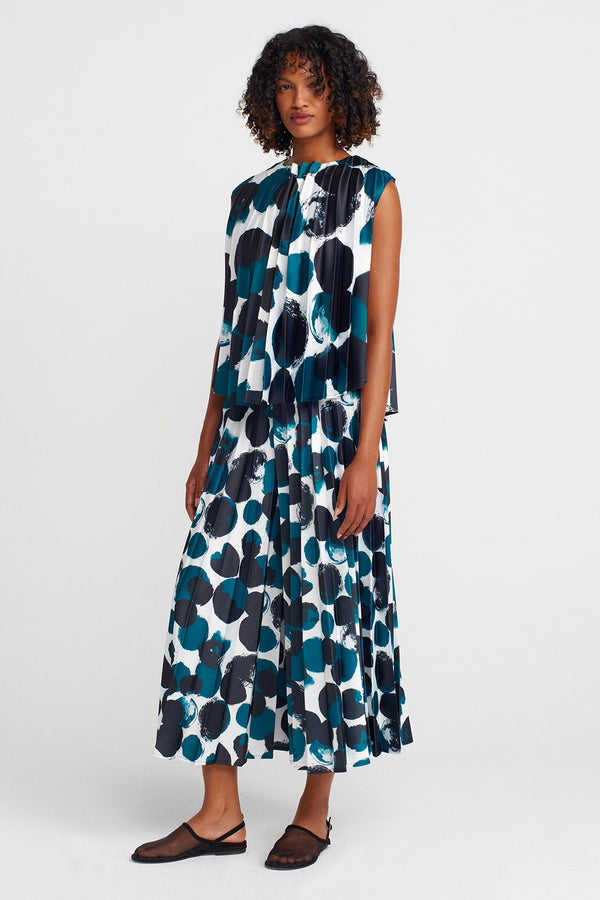Nu Sleeveless Pleated Blouse With Print Multi Color