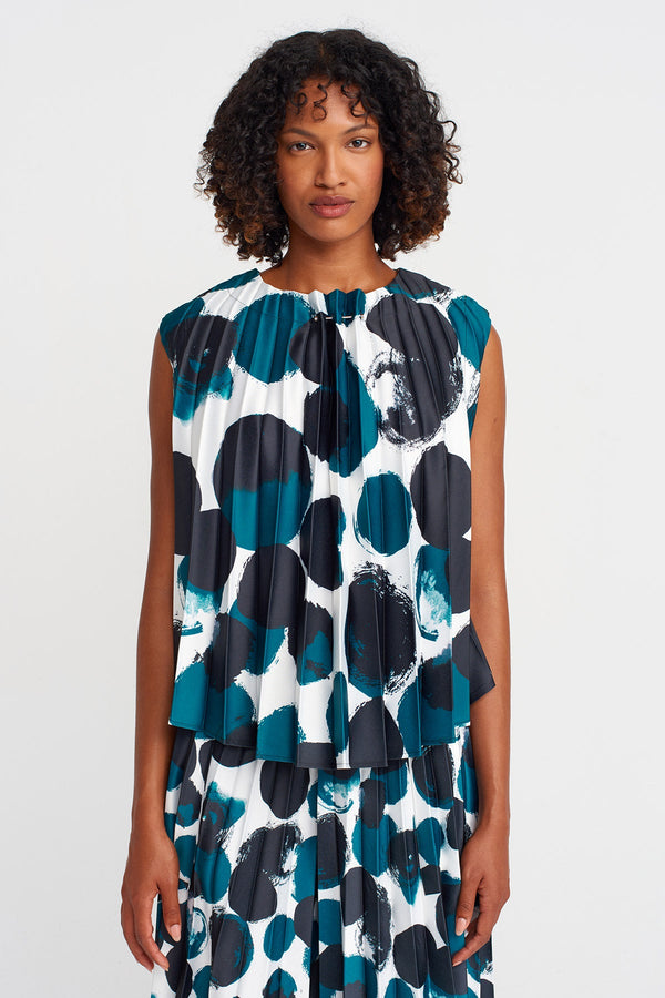 Nu Sleeveless Pleated Blouse With Print Multi Color