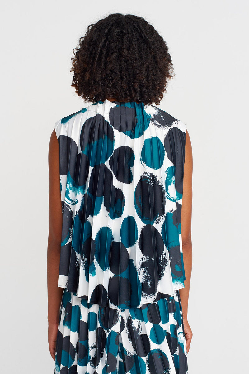 Nu Sleeveless Pleated Blouse With Print Multi Color