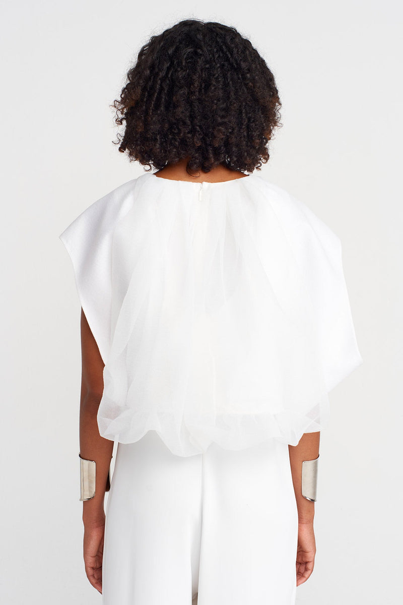 Nu Sleeveless Balloon Organza Blouse Off White