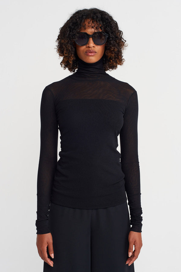 Nu Turtleneck Mesh Bodysuit Black