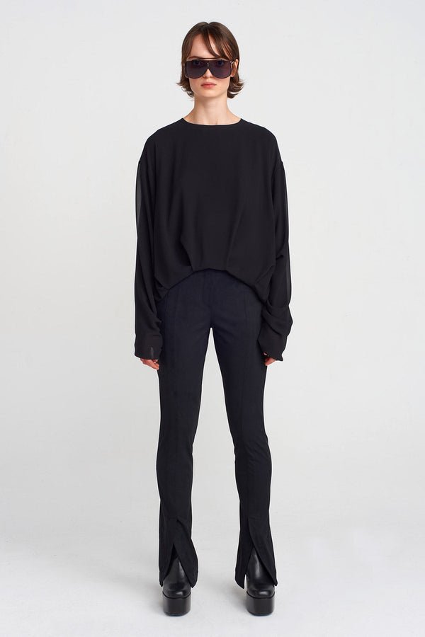 Nu Long Sleeve Chiffon Blouse Black