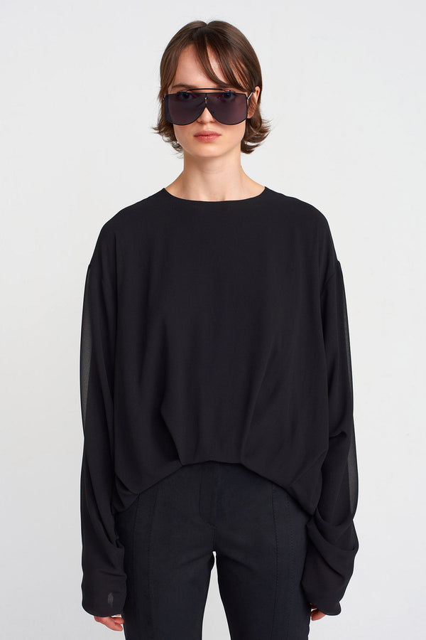 Nu Long Sleeve Chiffon Blouse Black
