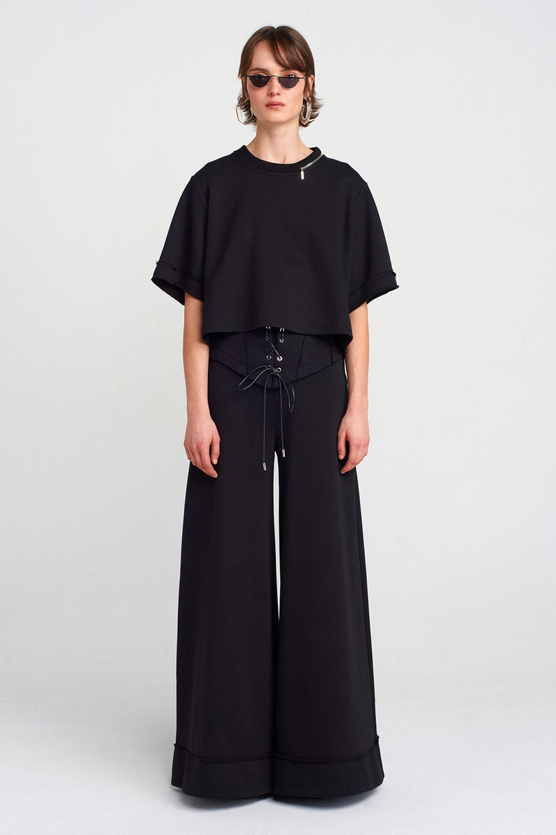 Nu Zipper Detailed Corset T-Shirt Black