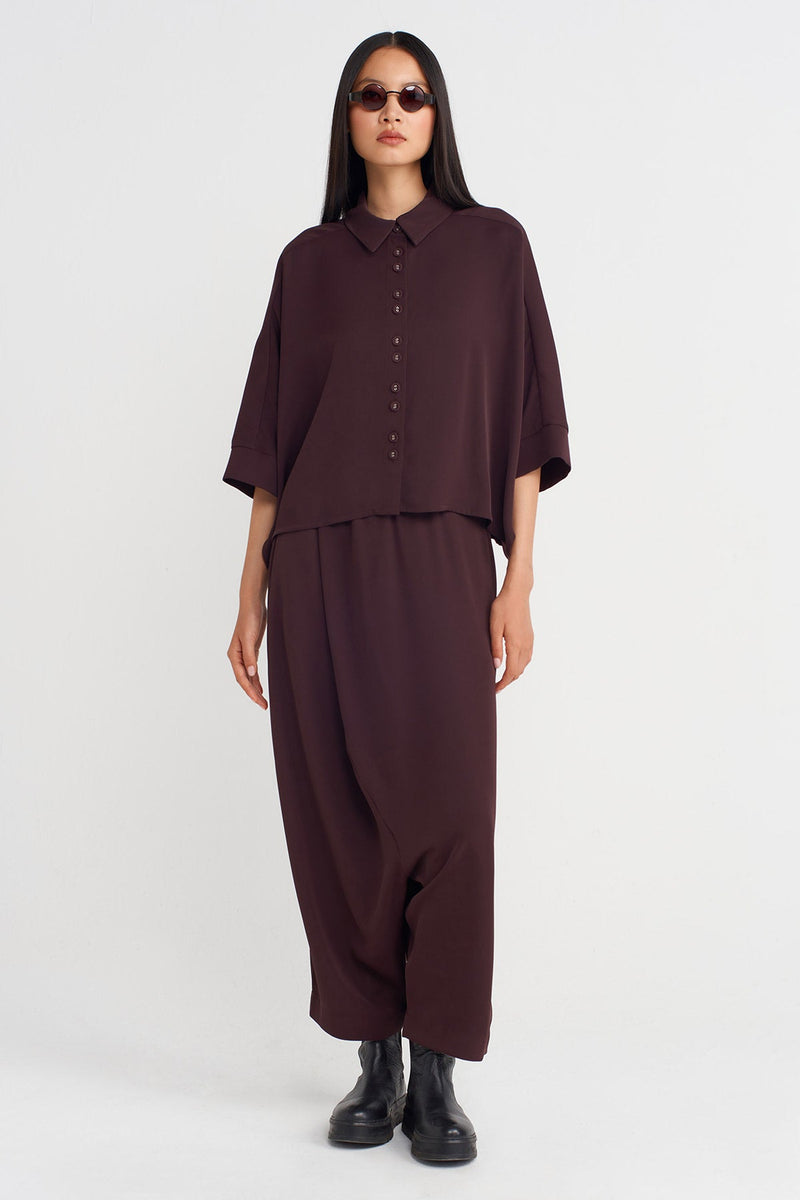 Nu Draped Fabric, Half Sleeve Shirt Eggplant