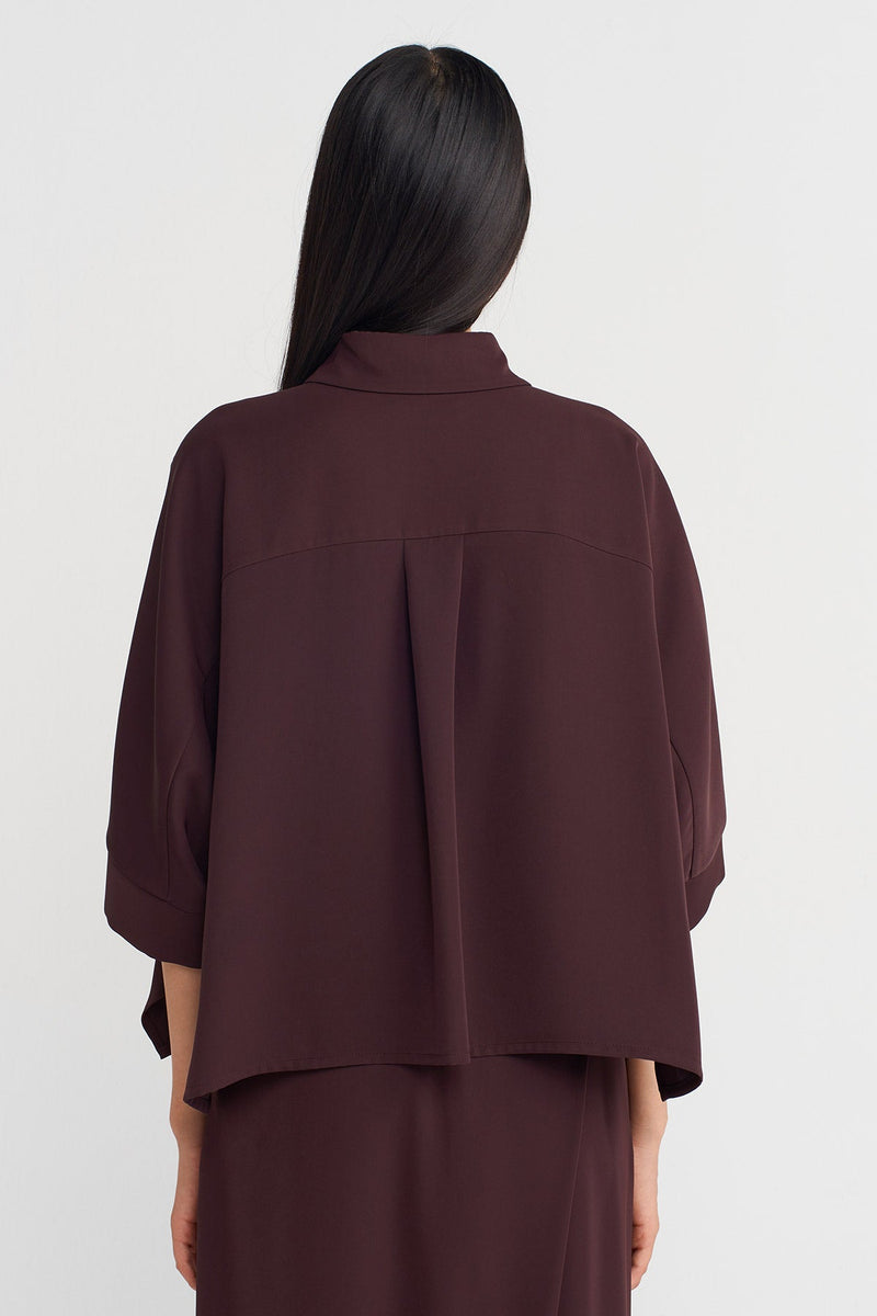Nu Draped Fabric, Half Sleeve Shirt Eggplant