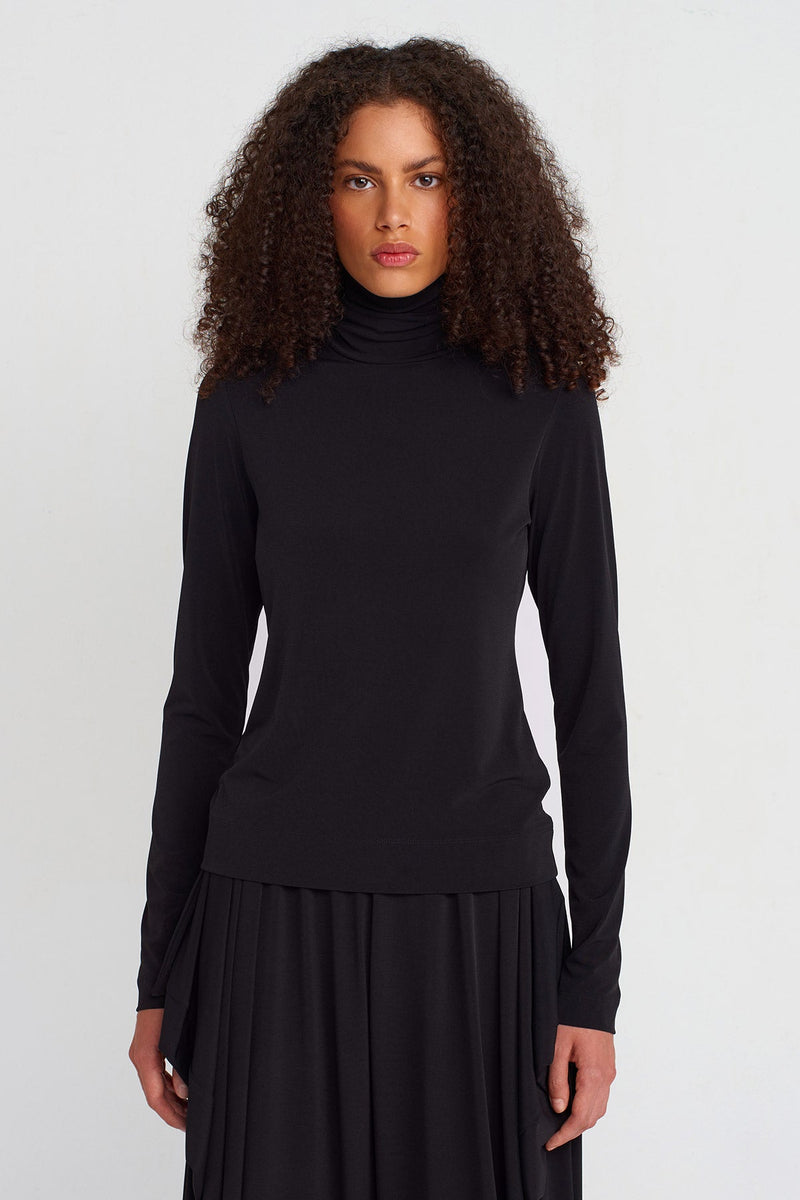 Nu Turtleneck Jersey Bodysuit Black