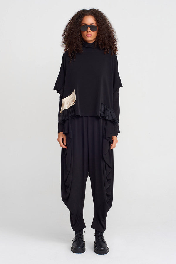 Nu Ruffle Detail Jersey T-Shirt Black