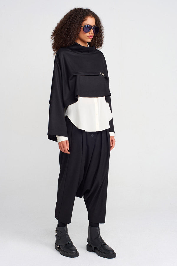 Nu Stitch Detail Long Sleeve Crop Top Black