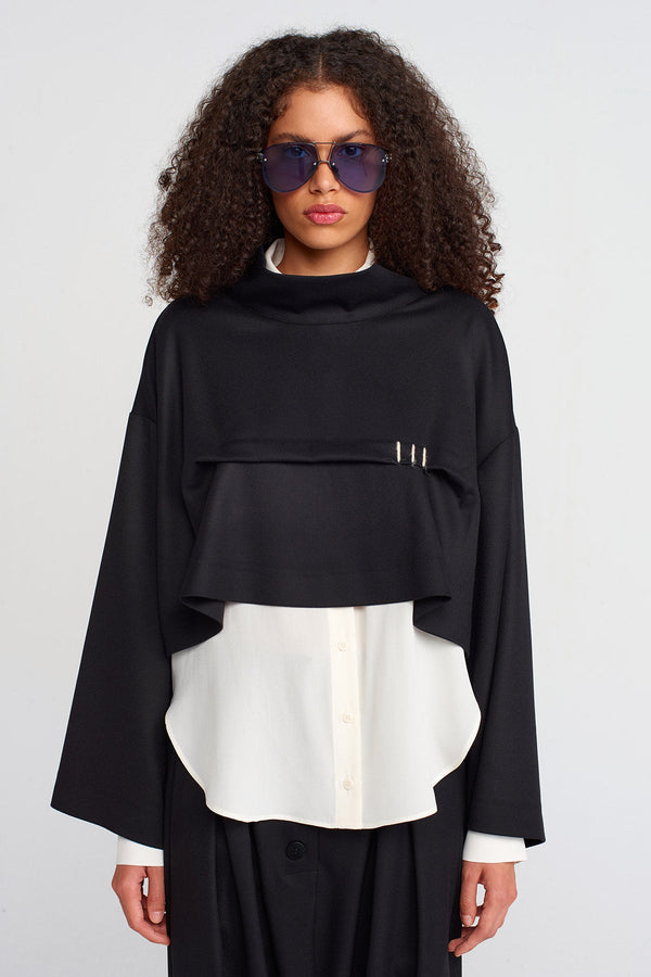 Nu Stitch Detail Long Sleeve Crop Top Black