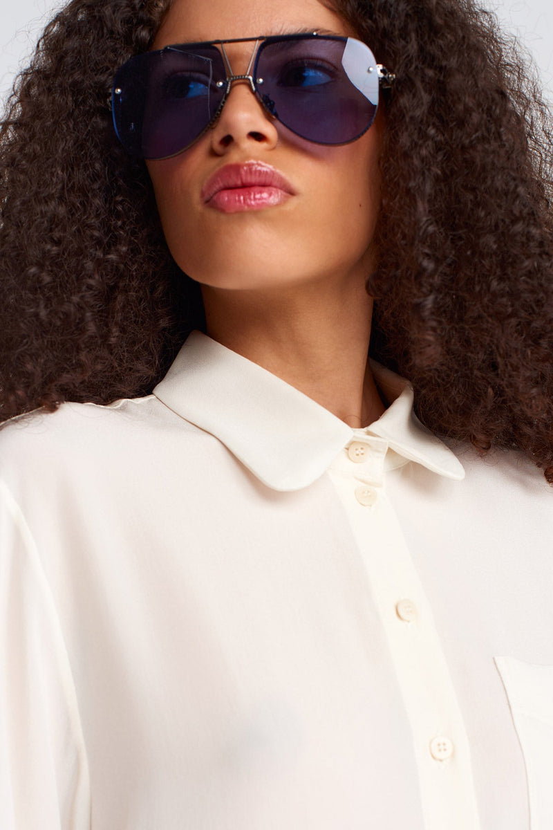 Nu Peter Pan Collar Crepe Shirt Natural