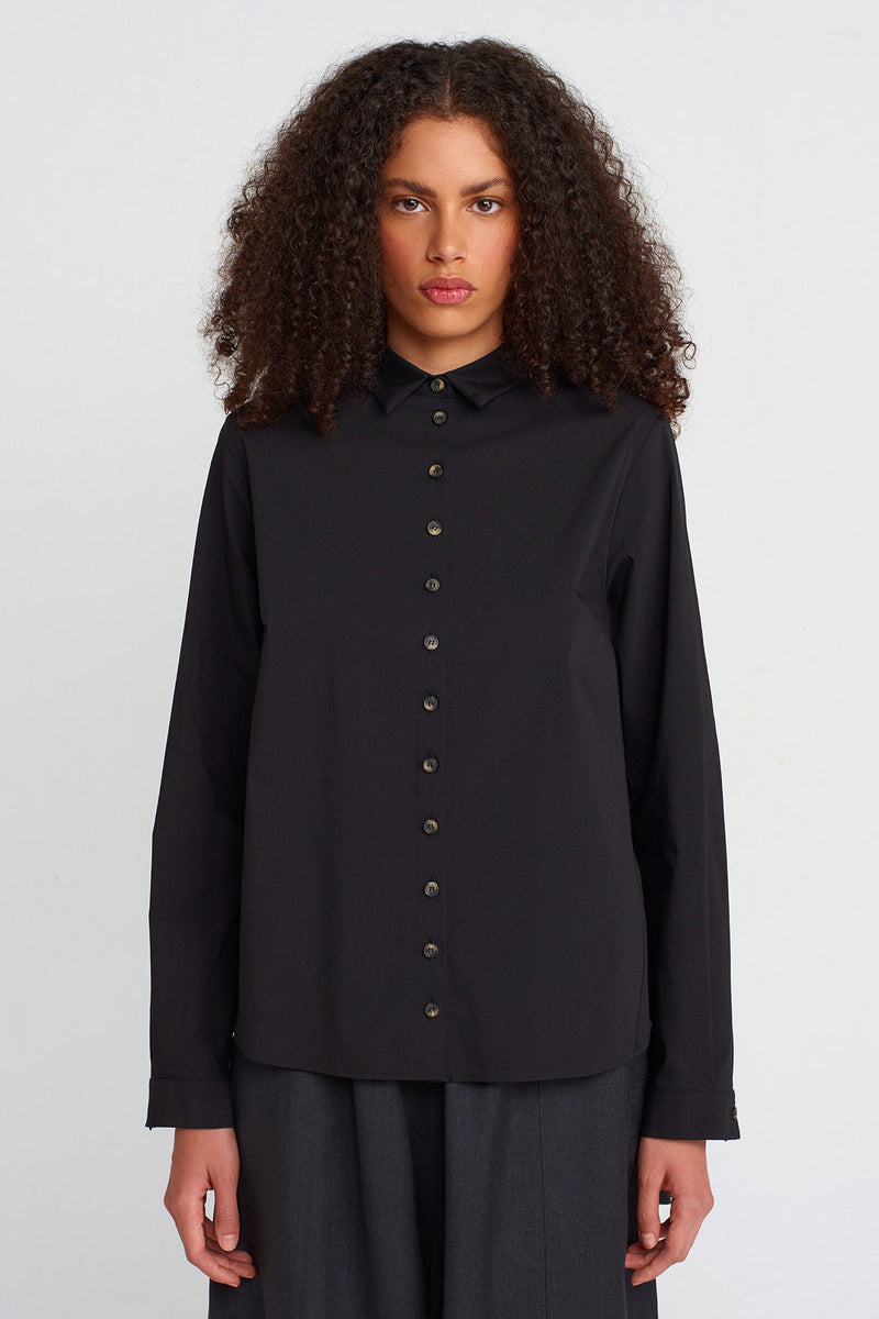 Nu Loose-Back Poplin Shirt Black