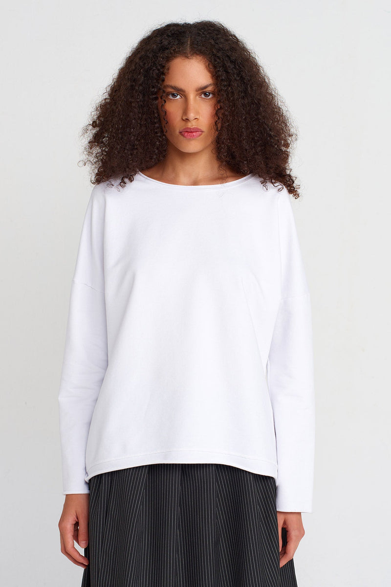 Nu Wide Neck Basic Sweatshirt Off White