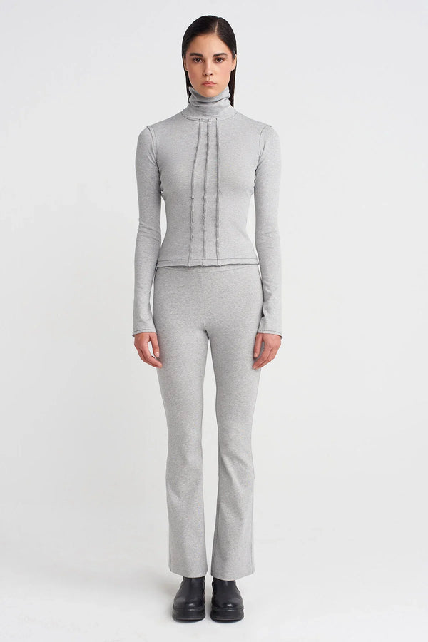 Nu Turtleneck Raw Seam Bodysuit Light Grey Melange