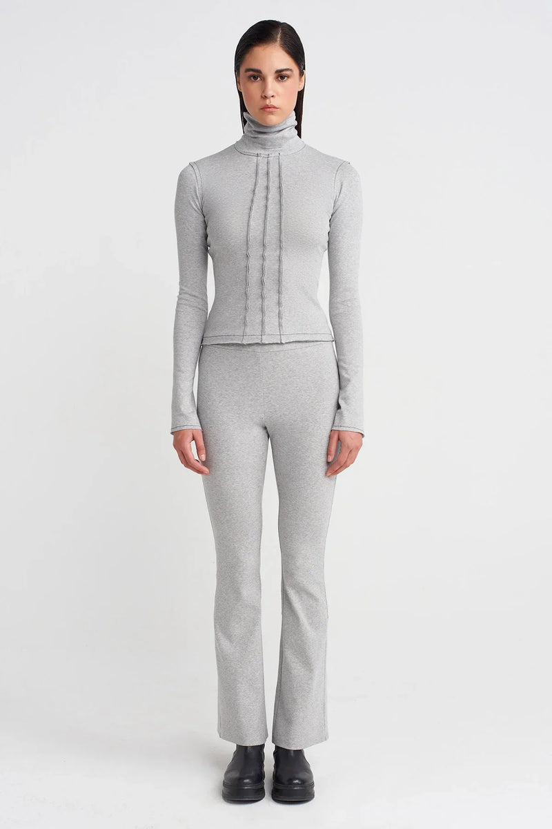 Nu Turtleneck Raw Seam Bodysuit Light Grey Melange