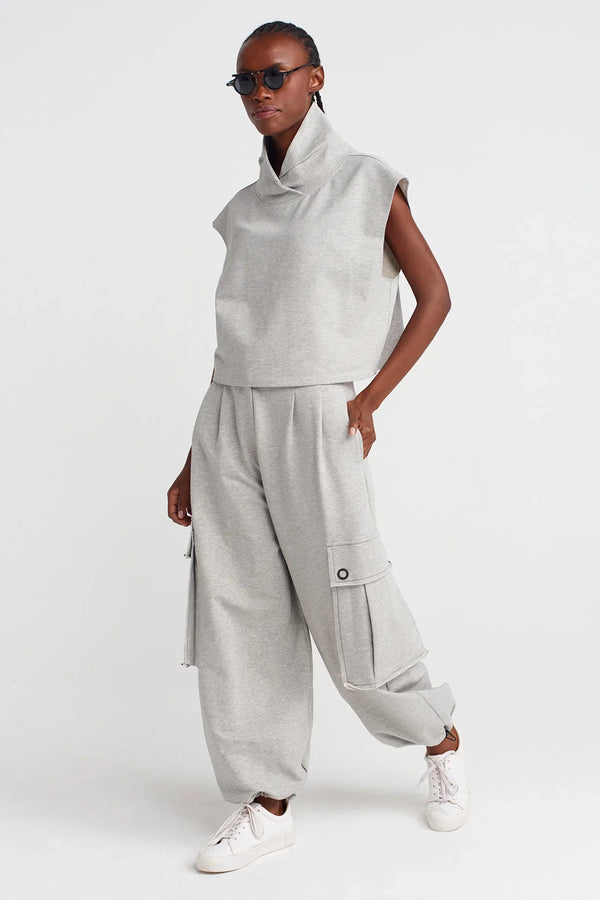 Nu Sleeveless High Neck Heavyweight T-Shirt Light Grey Melange