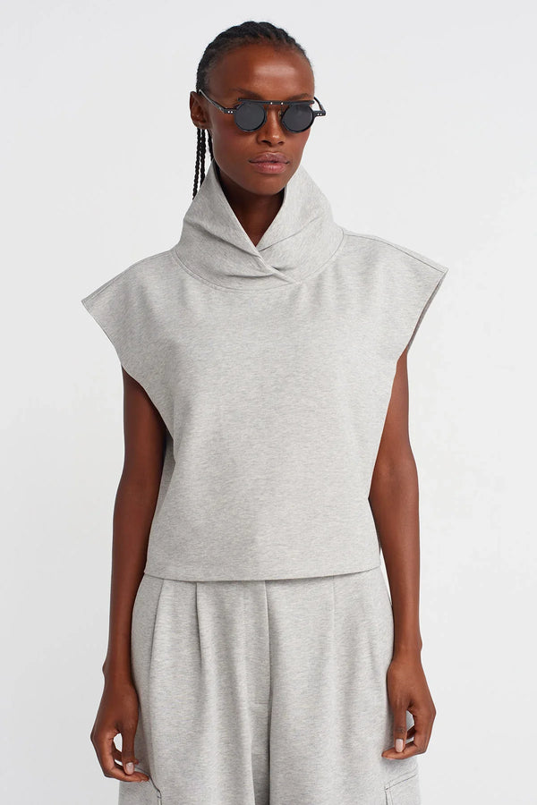 Nu Sleeveless High Neck Heavyweight T-Shirt Light Grey Melange