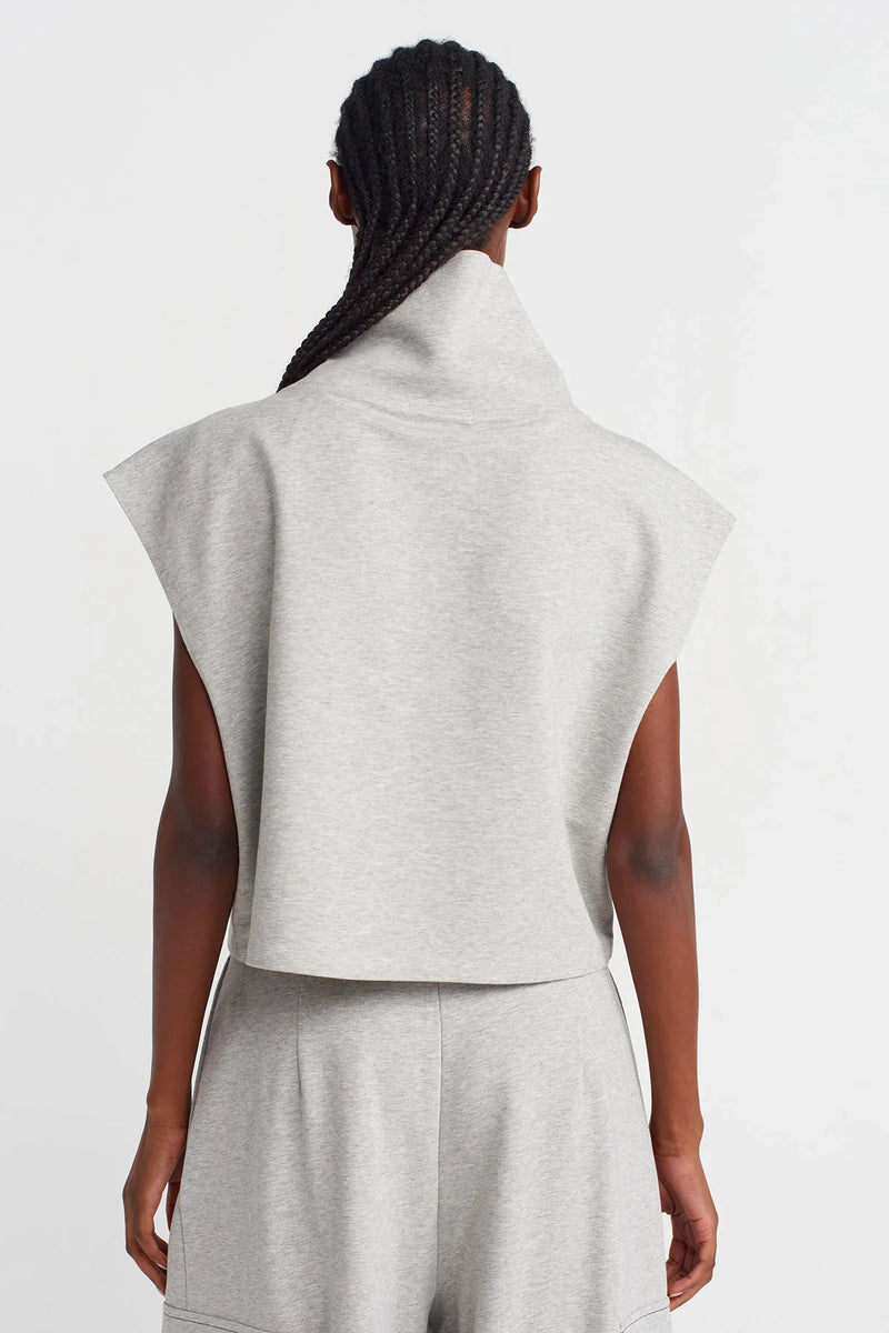 Nu Sleeveless High Neck Heavyweight T-Shirt Light Grey Melange