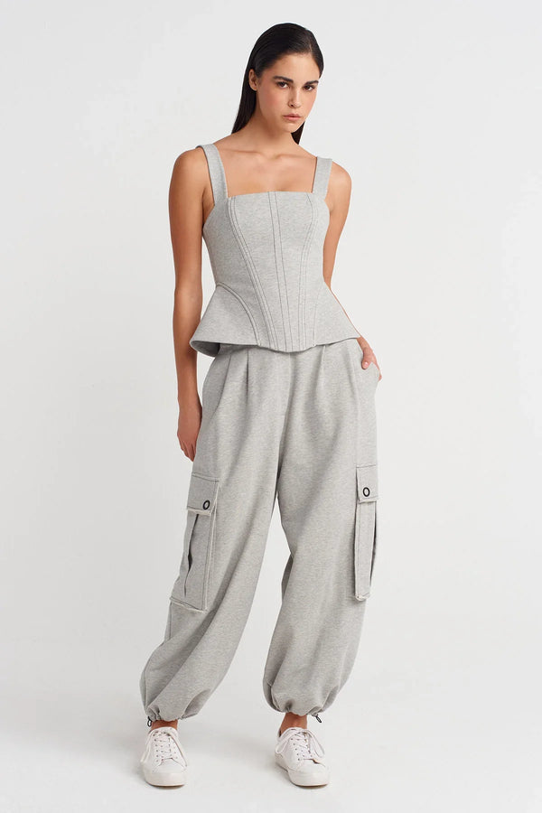 Nu Thick-Strap Corset Top Light Grey Melange