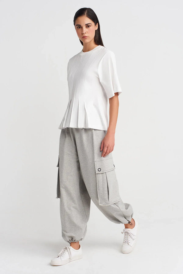 Nu Pleated Waist Basic T-Shirt Off White