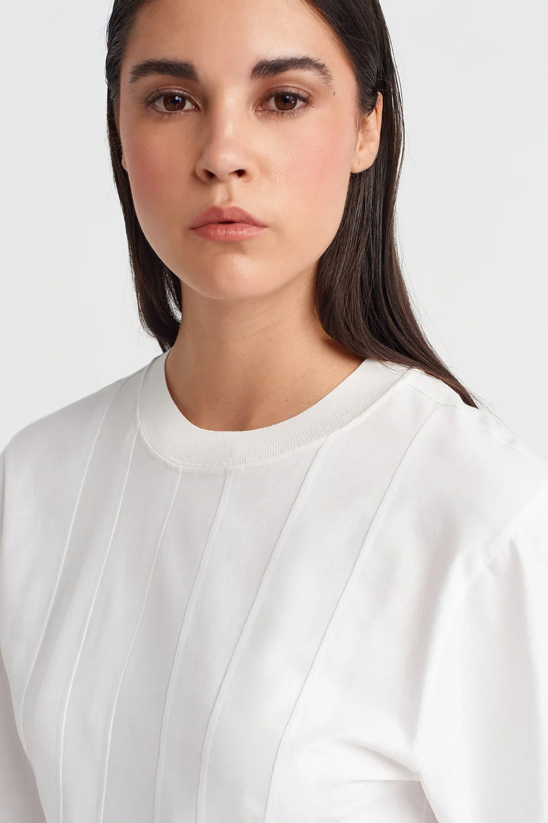 Nu Pleated Waist Basic T-Shirt Off White