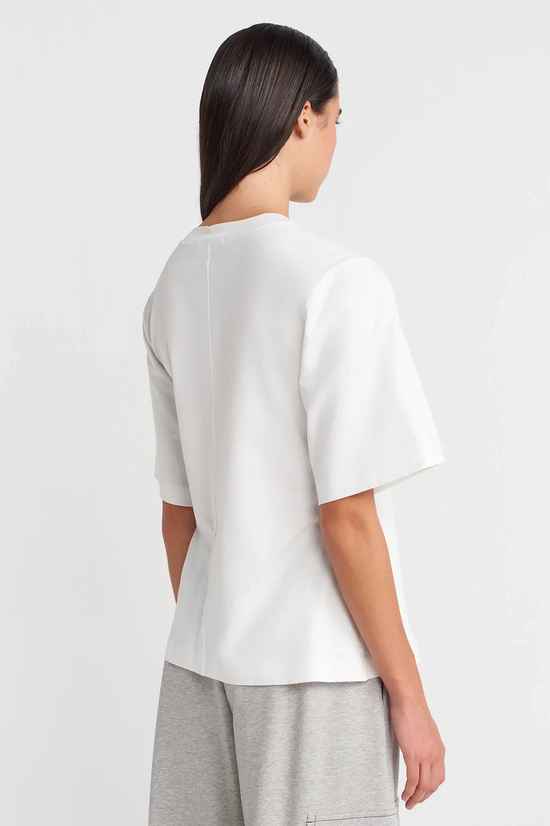 Nu Pleated Waist Basic T-Shirt Off White