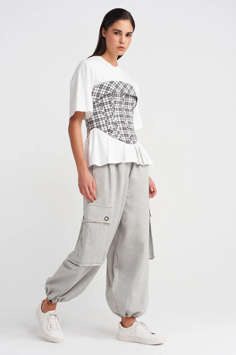 Nu Pleated Waist Basic T-Shirt Off White