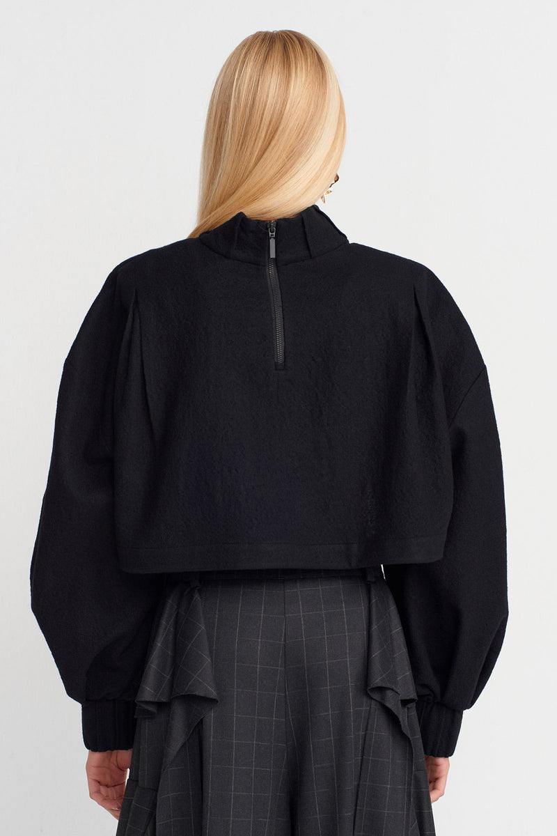 Nu Long Sleeve Wool Crop Blouse Black