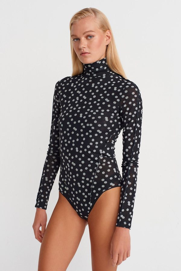 Nu Polka Dot Mesh Bodysuit Black/White