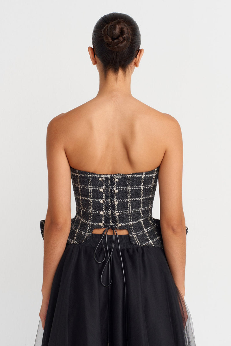 Nu Plaid Tweed Corset Grey/White