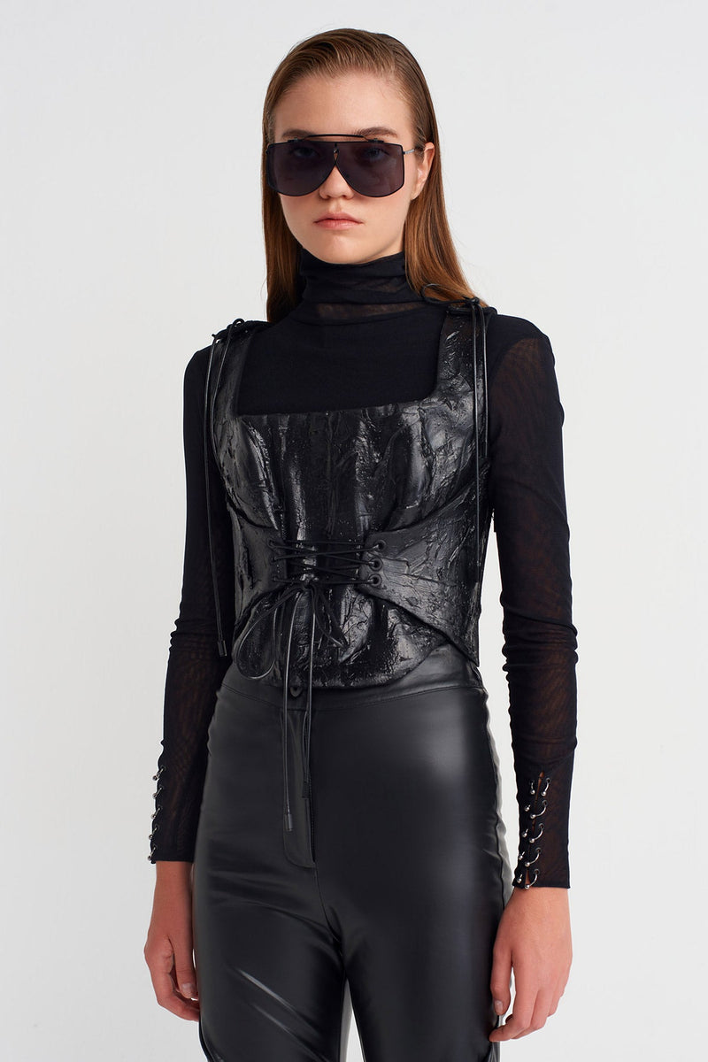 Nu Lace-Up Corset Bustier Black