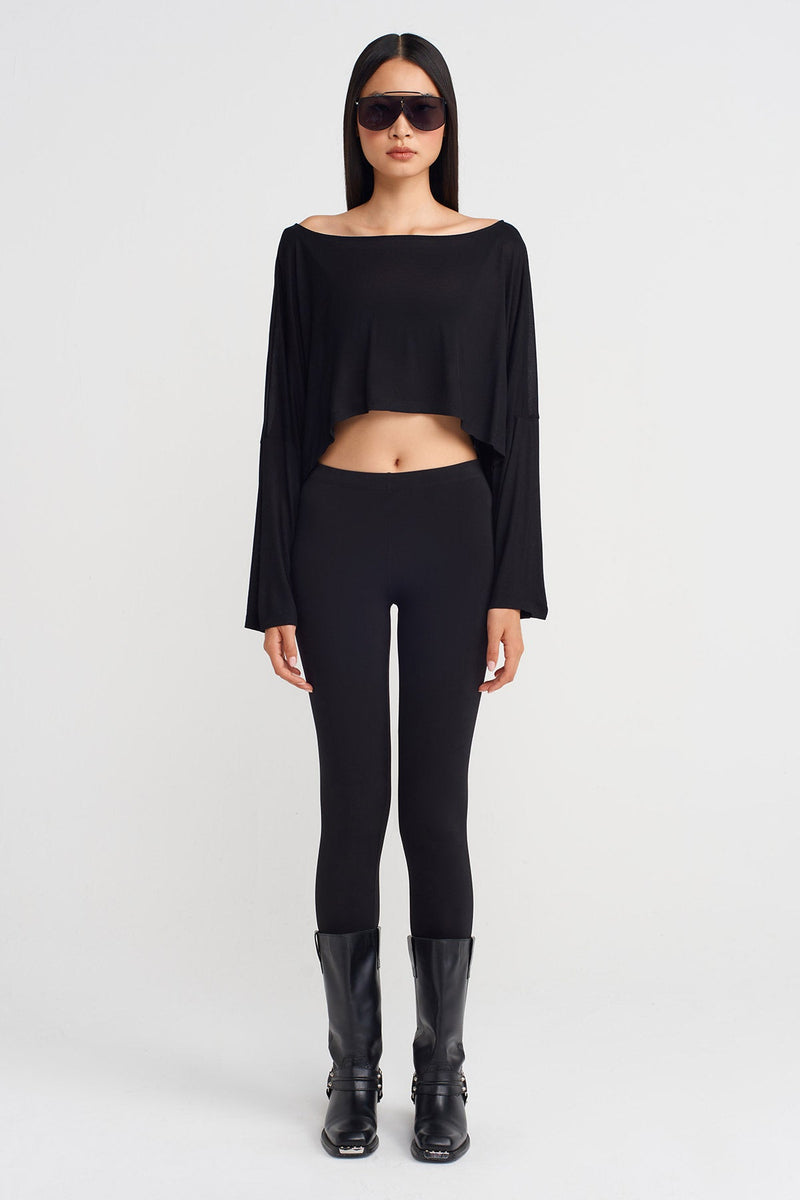 Nu Long Sleeve Bamboo Crop Blouse Black