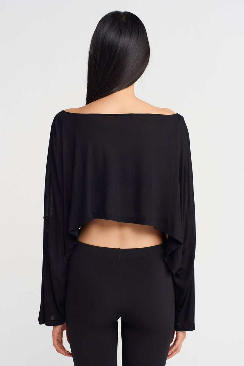 Nu Long Sleeve Bamboo Crop Blouse Black