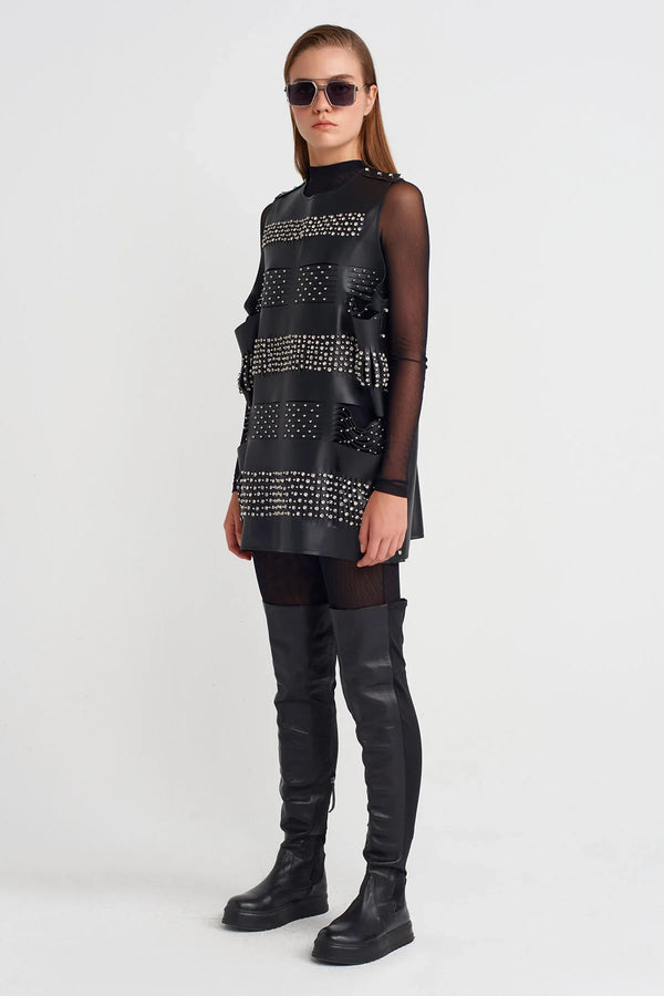 Nu Studded Leather Tunic Black