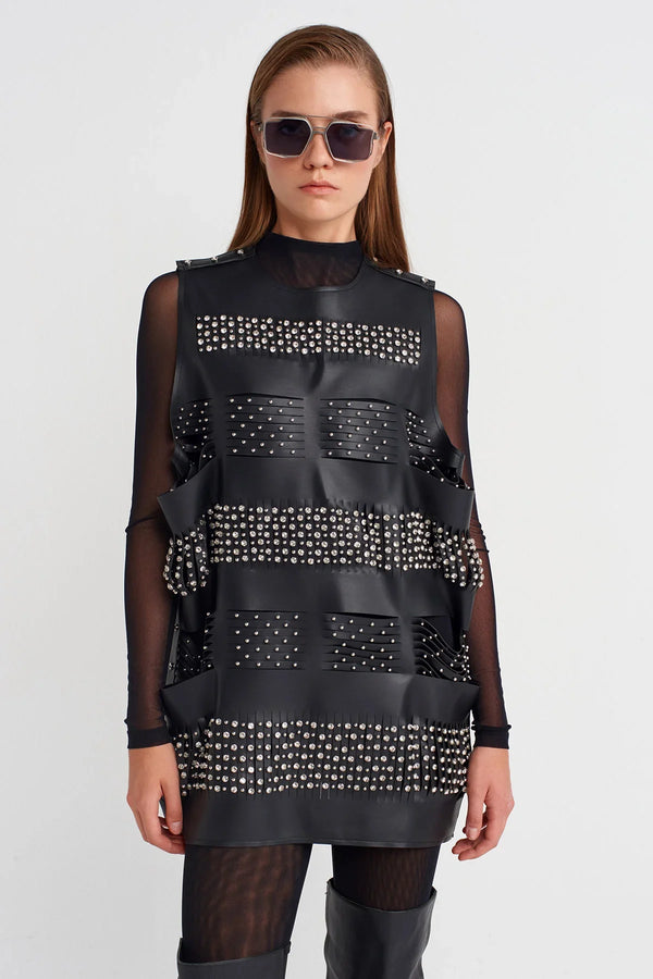 Nu Studded Leather Tunic Black