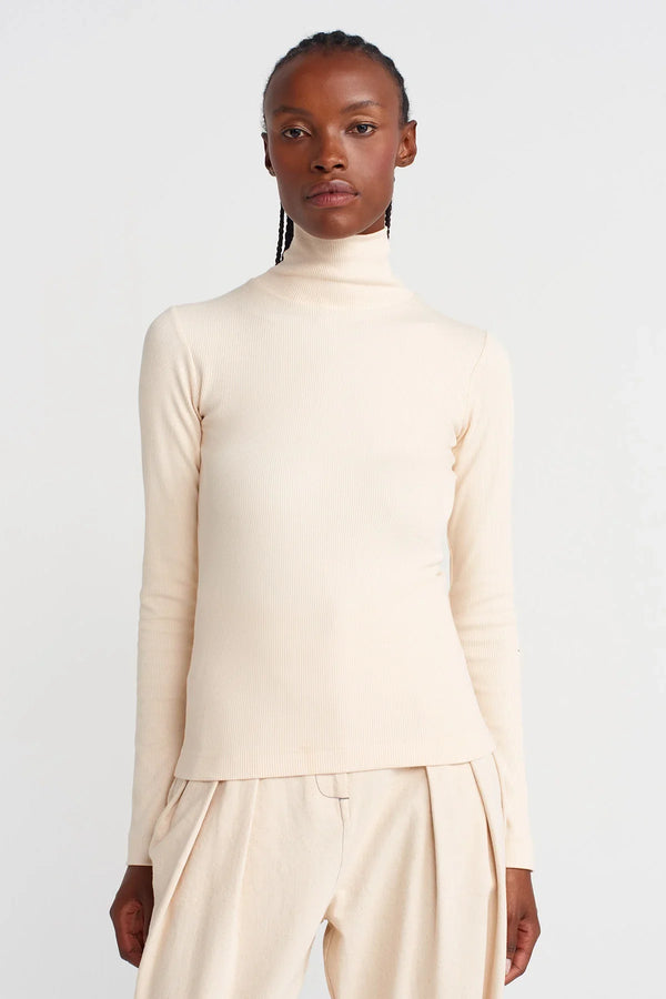 Nu Ribbed Turtleneck Bodysuit Natural