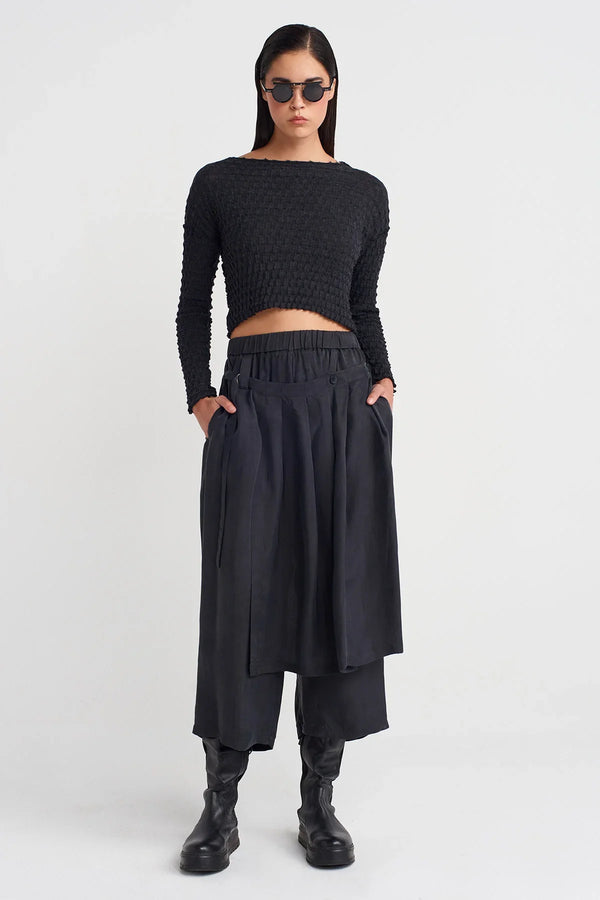 Nu Jacquard Long Sleeve Crop Blouse Anthracite