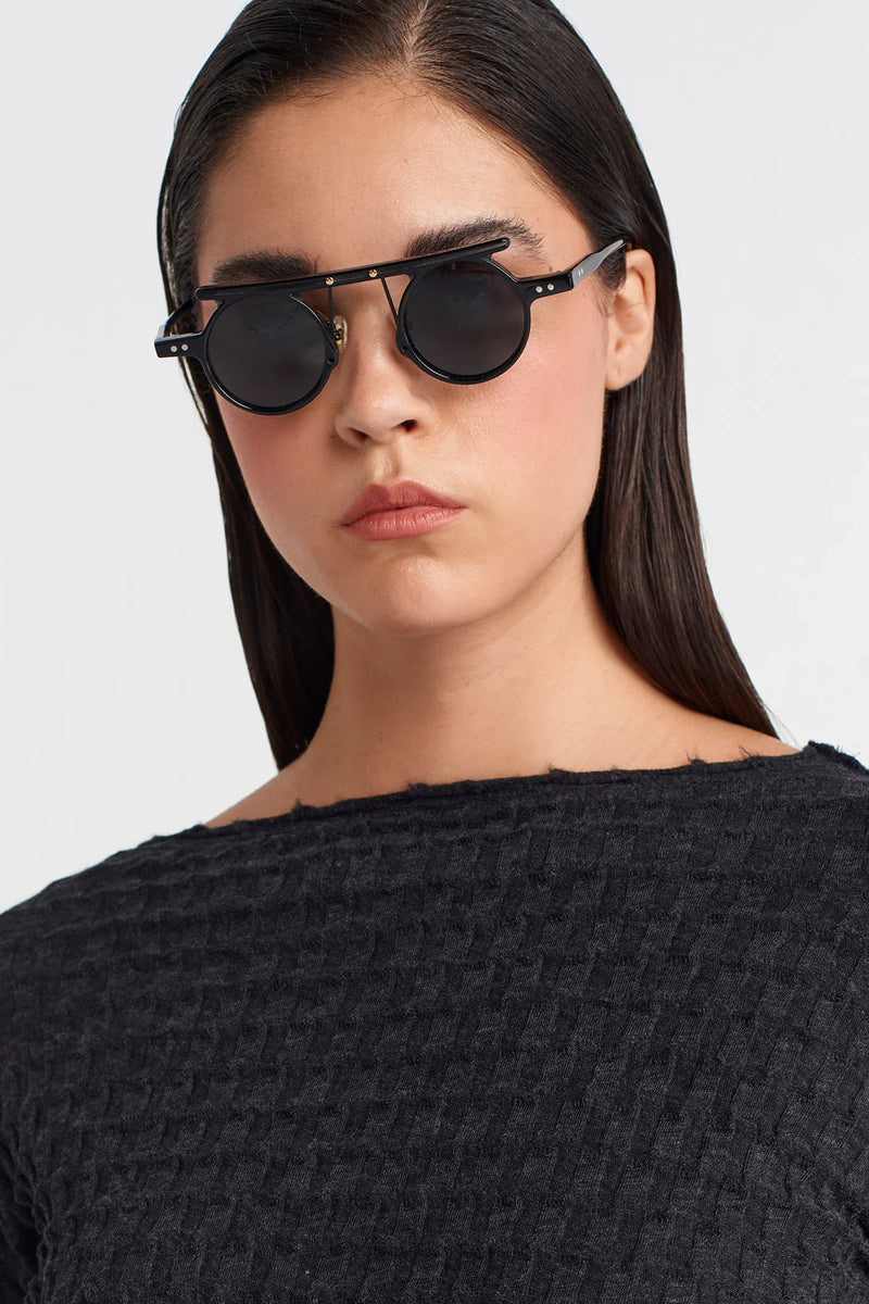 Nu Jacquard Long Sleeve Crop Blouse Anthracite
