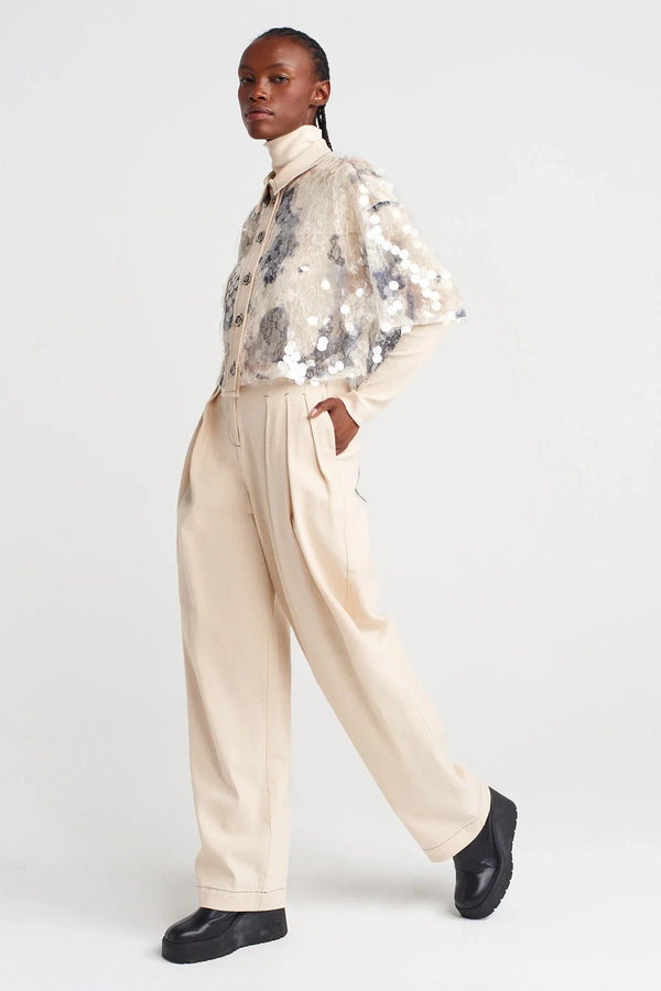 Nu Sequin-Embroidered Guipure Crop Shirt Grey Melange