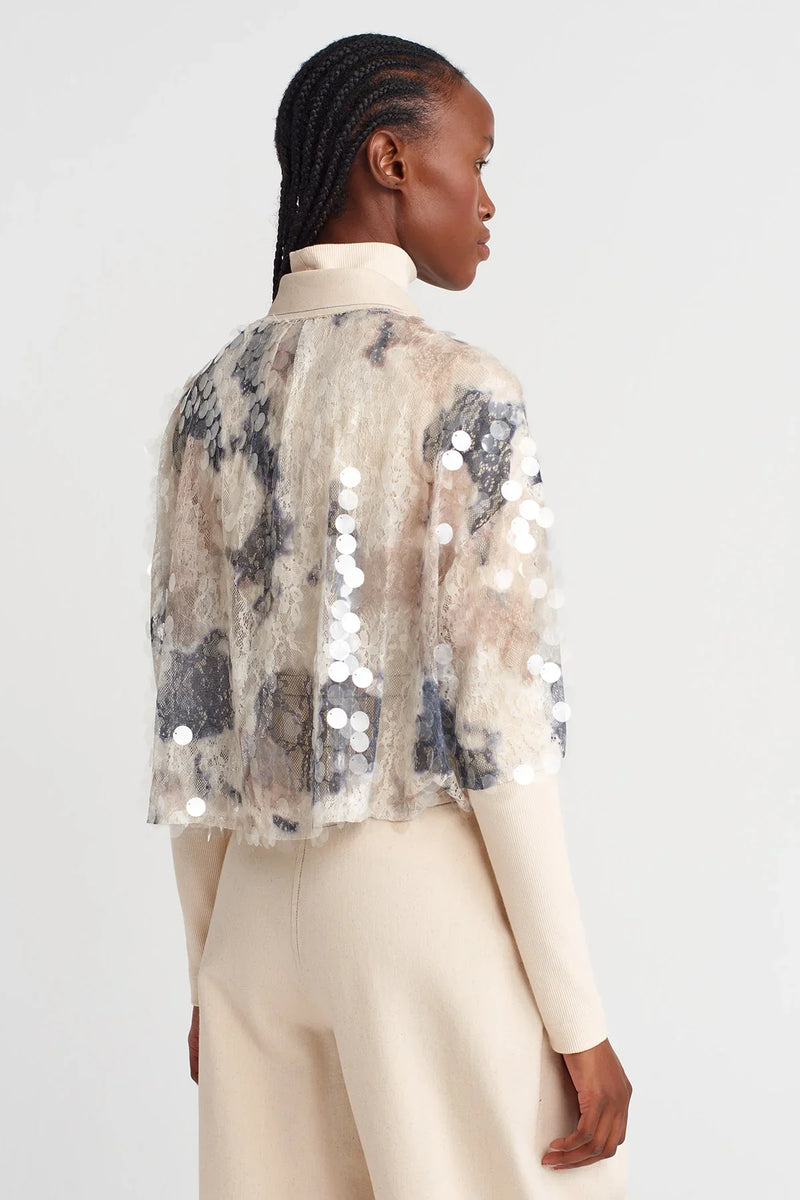 Nu Sequin-Embroidered Guipure Crop Shirt Grey Melange