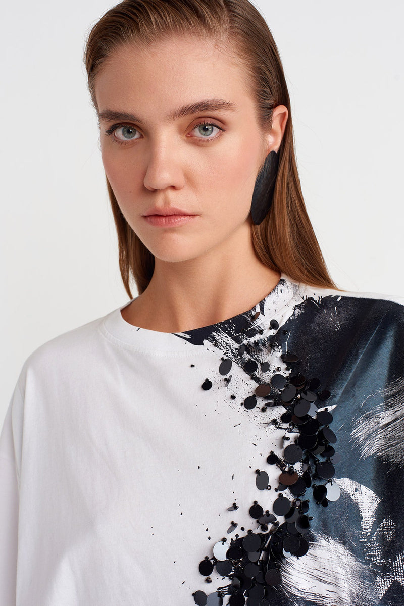 Nu Printed Basic T-Shirt Off White/Black