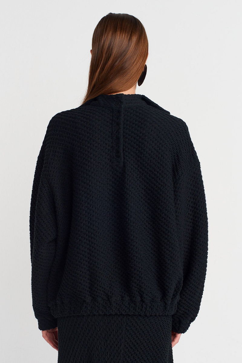 Nu  Jacquard Patterned Sweat  Black