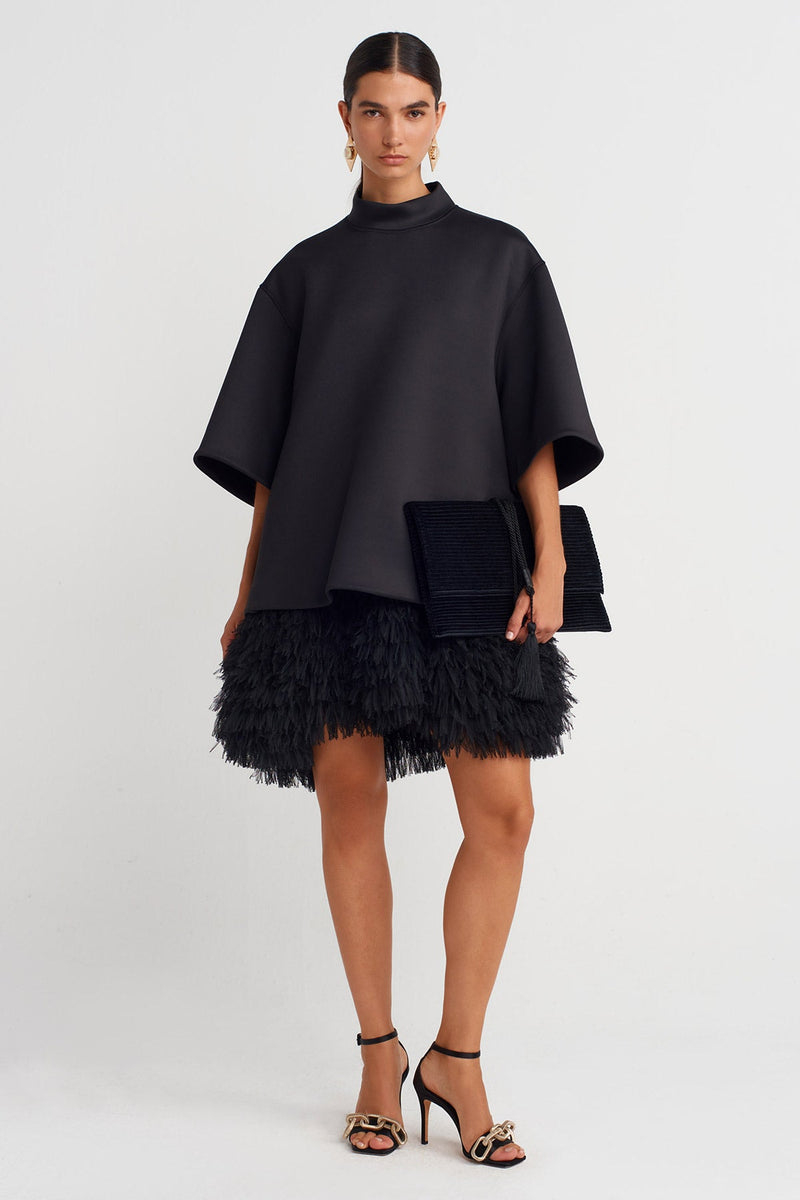 Nu Black Scuba Fabric Mock Neck Top Black