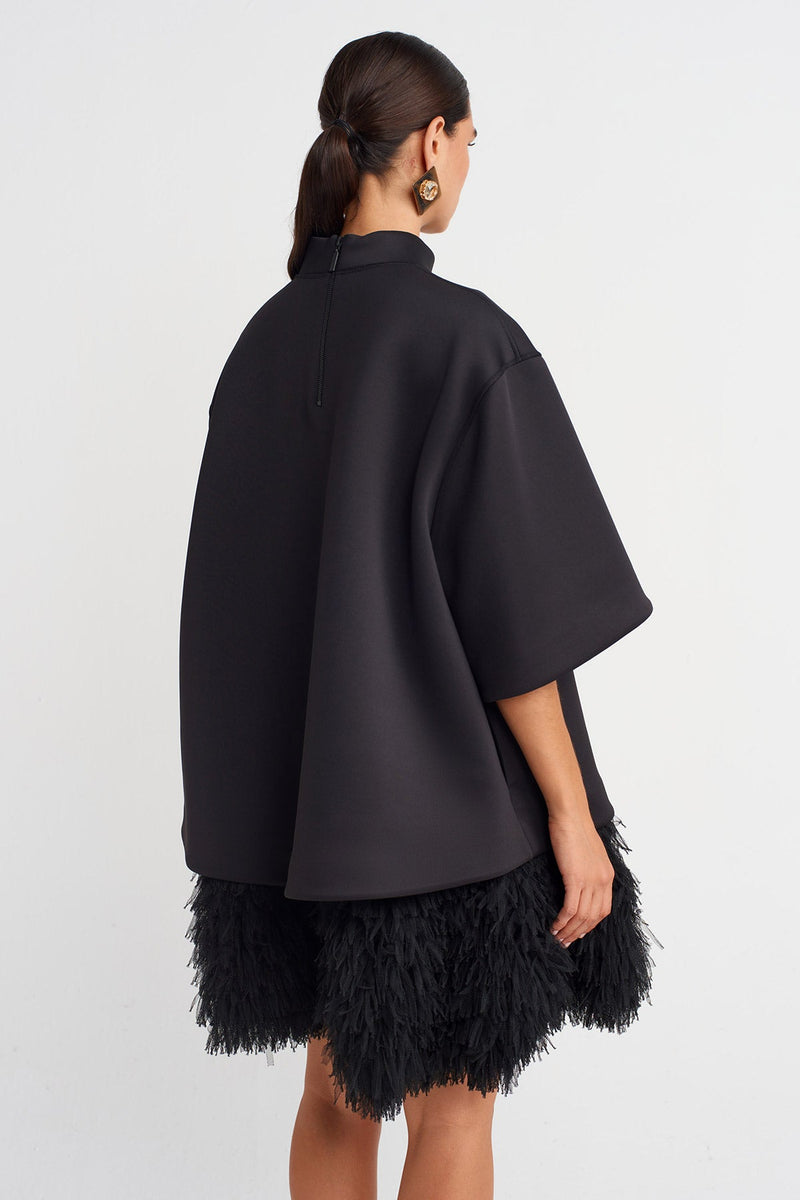 Nu Black Scuba Fabric Mock Neck Top Black