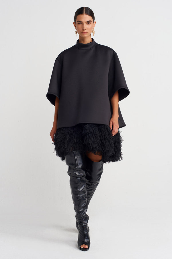 Nu Black Scuba Fabric Mock Neck Top Black